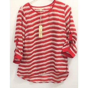 Antilia Femme Red and White Striped Top Women's Large